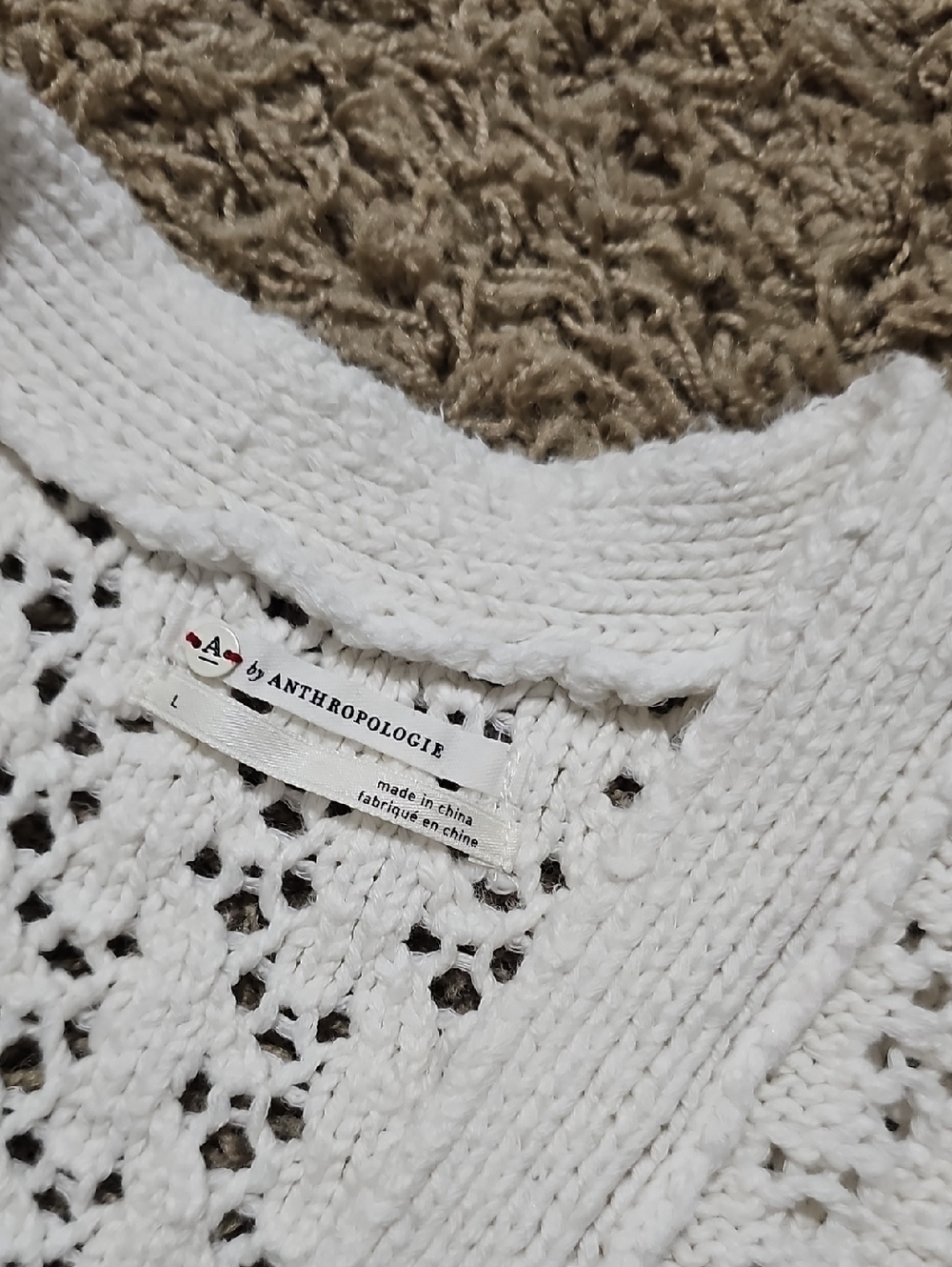 Anthropologie Faustia Cardigan Open Knit Cotton Linen Blend Large Sweater - Picture 5 of 7